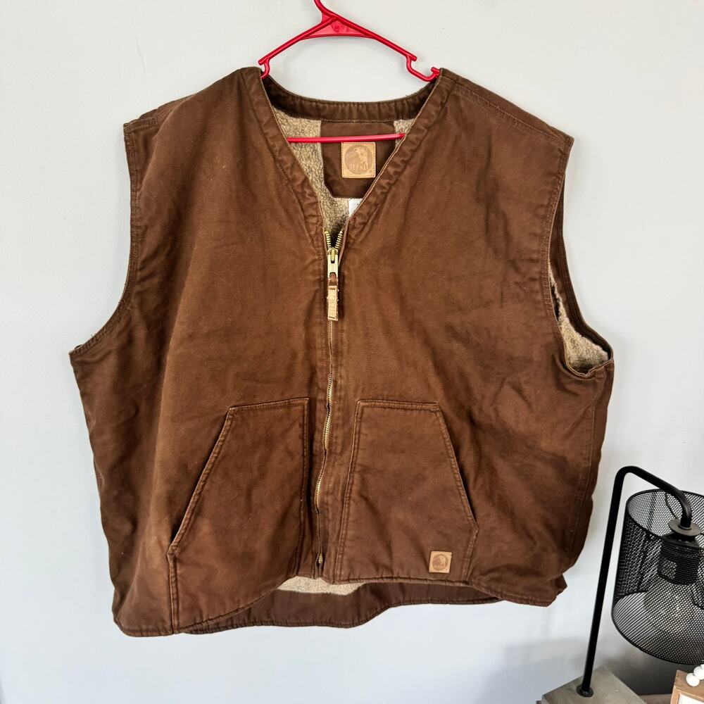 Berne Brown Full Zip Vest Sherpa Lined Heavy Duty Outdoors Hunting Men's Size 4X